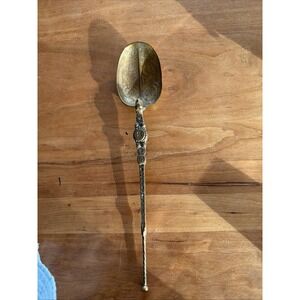 Vintage Mexican Brass Serving Spoon with Jaguar / Feline Motif – 10″ Decorative